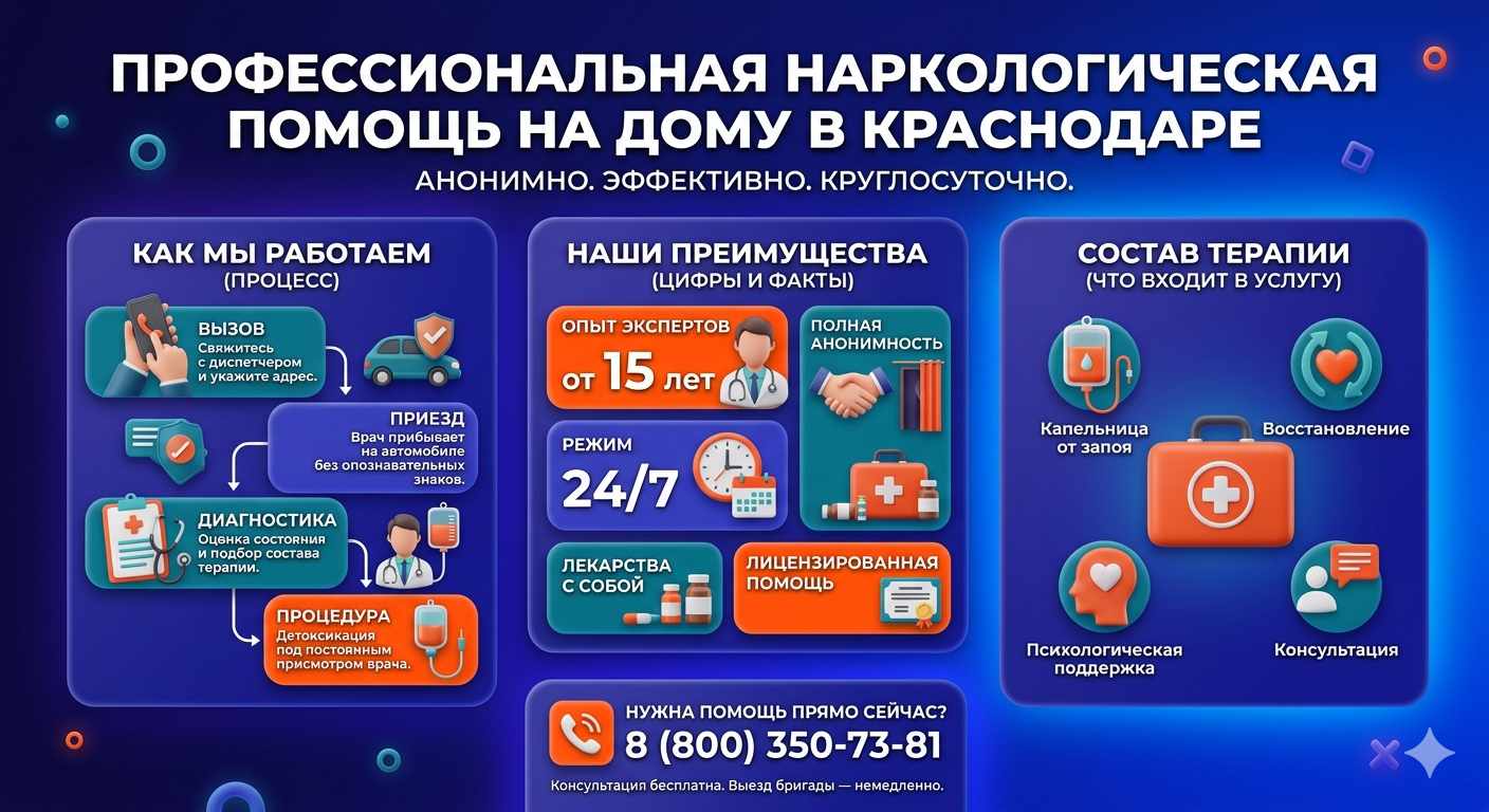 Инфографика о принципах лечения алкоголизма на дому в Струнино: этапы вызова нарколога, преимущества анонимной детоксикации и состав медицинской помощи.